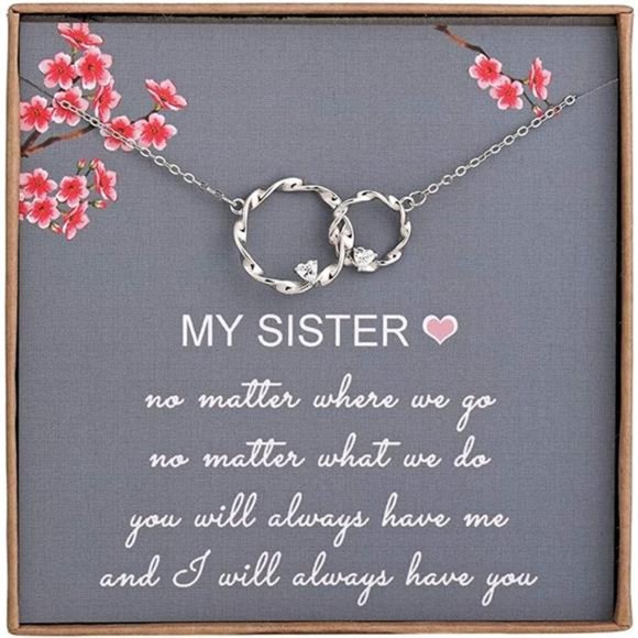 Sister Gift from Sister-Sterling Silver Interlocking Infinity 2 Circles Necklace - Picture 1 of 6